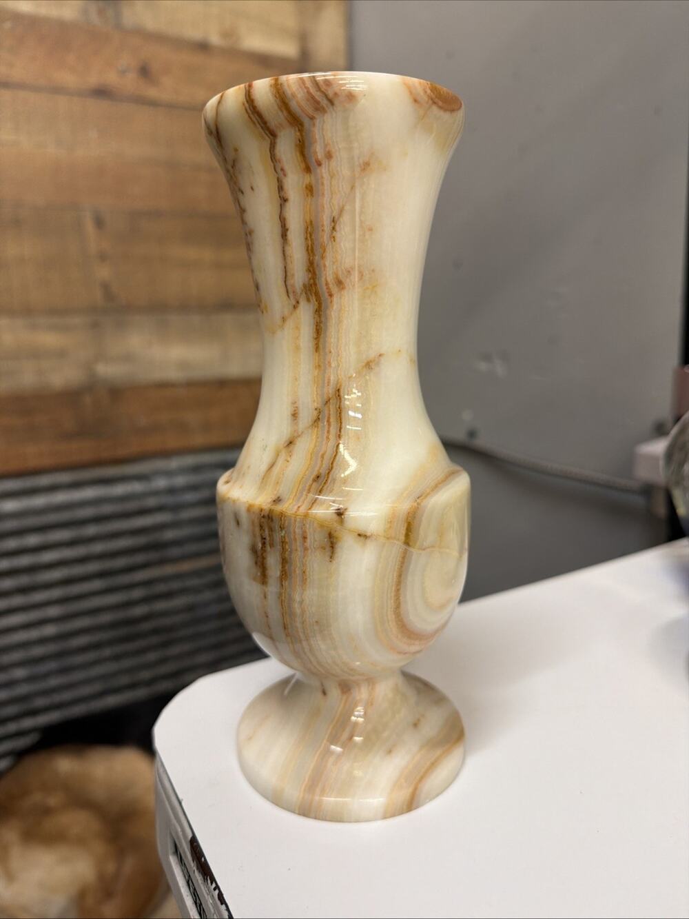 Vintage Onyx Stone Vase 8 1/4in Tall